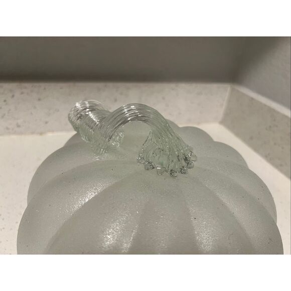 Frosted Glass Pumpkin Decor Autumn Fall Harvest Tabletop Accent - Picture 2 of 2